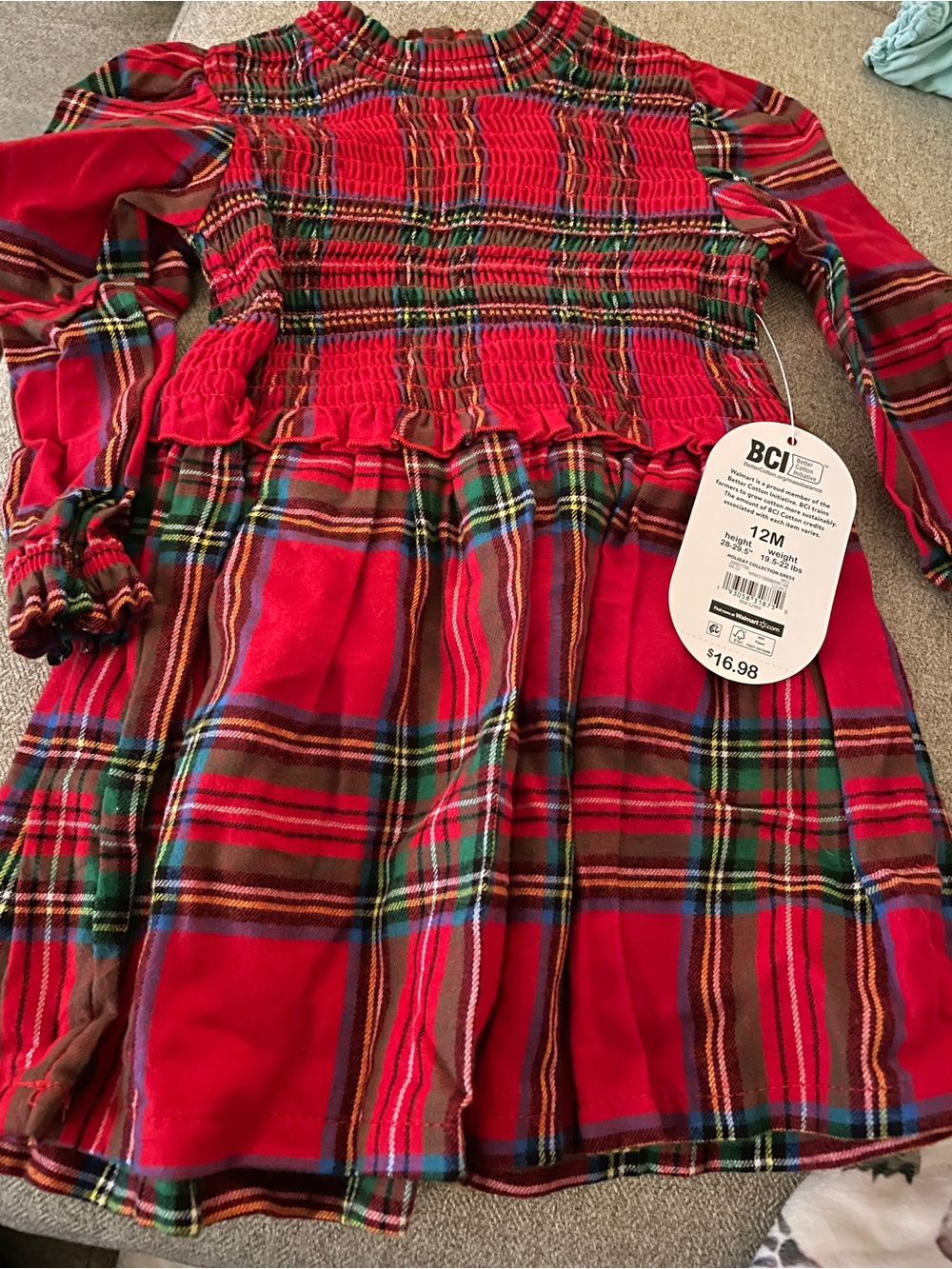 Red Plaid Smocked Toddler Dress